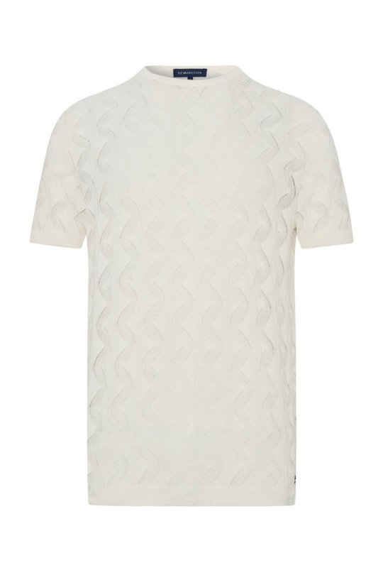Keten Pamuk Ajur Desen Bisiklet Yaka Kırık Beyaz Triko T-Shirt
