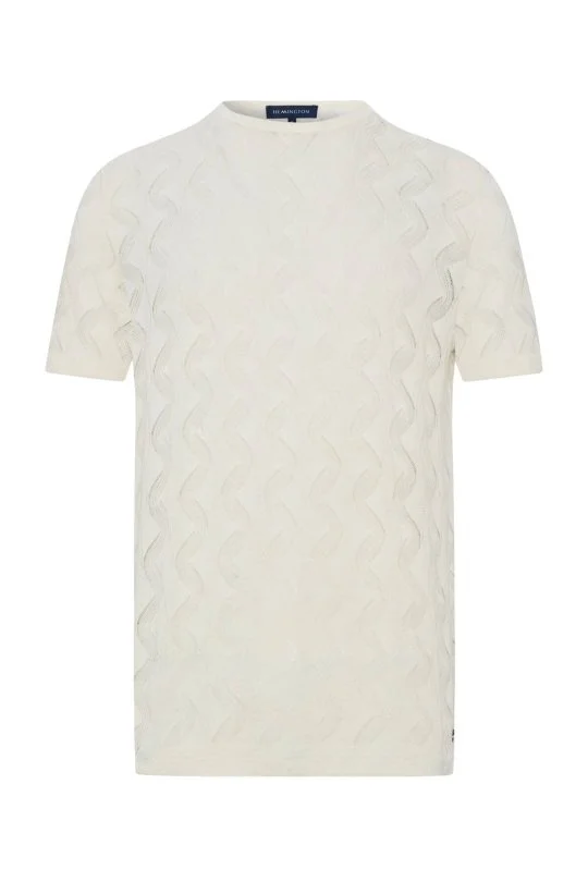 Hemington - Keten Pamuk Ajur Desen Bisiklet Yaka Kırık Beyaz Triko T-Shirt (6)