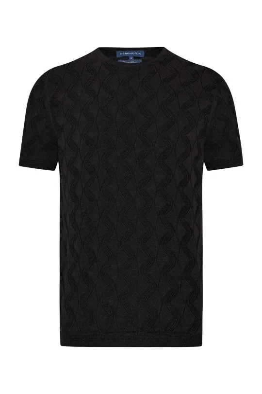 Hemington - Keten Pamuk Ajur Desen Bisiklet Yaka Siyah Triko T-Shirt (8)