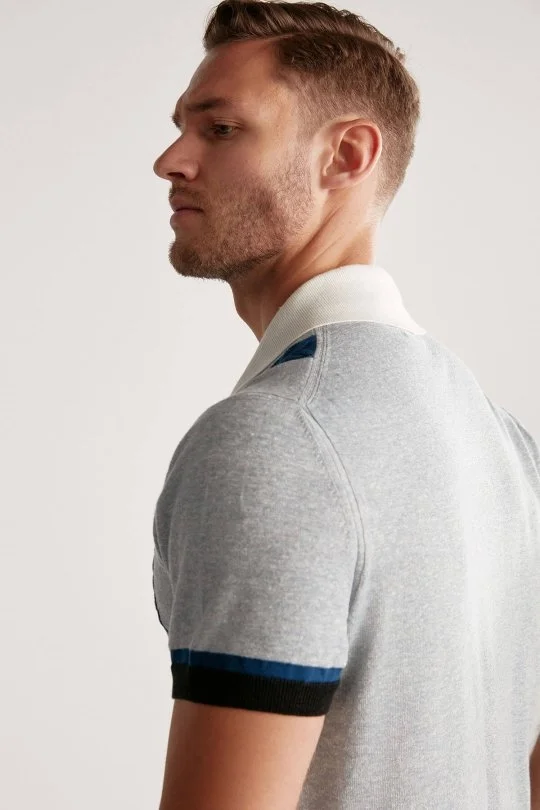 Hemington - Keten Pamuk Karışım Desen Mavi Triko Polo (3)