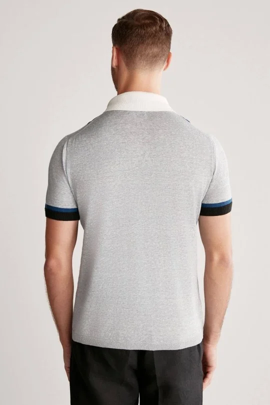 Hemington - Keten Pamuk Karışım Desen Mavi Triko Polo (4)