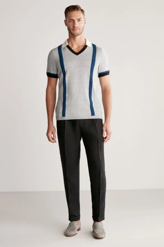 Hemington - Keten Pamuk Karışım Desen Mavi Triko Polo (2)