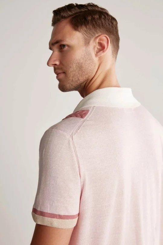 Hemington - Keten Pamuk Karışım Desen Pembe Triko Polo (3)