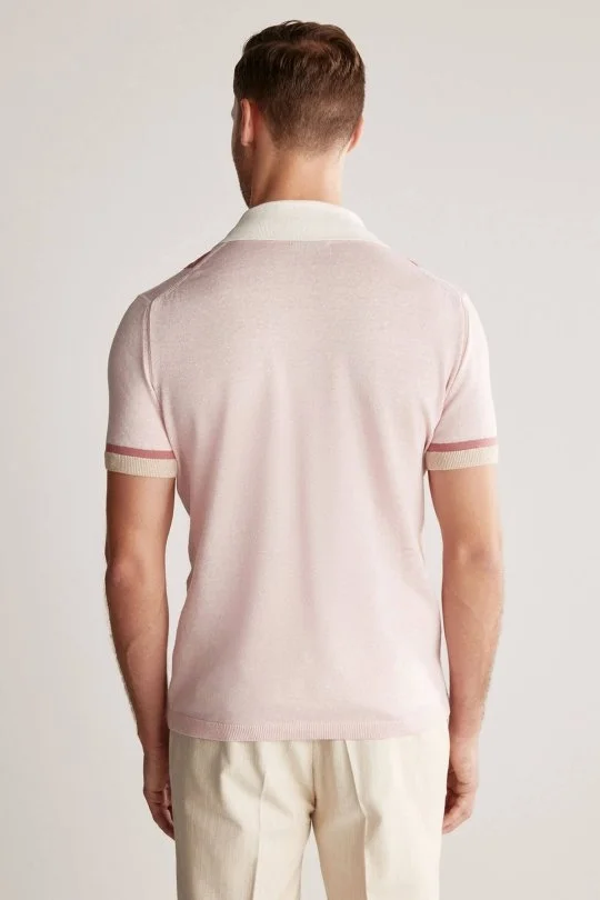 Hemington - Keten Pamuk Karışım Desen Pembe Triko Polo (4)