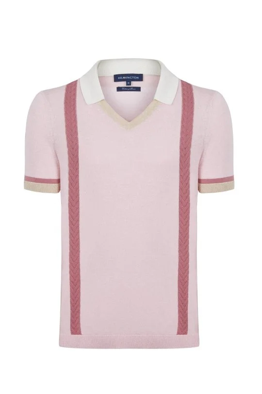 Hemington - Keten Pamuk Karışım Desen Pembe Triko Polo (7)