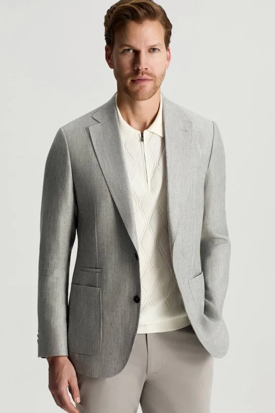 Hemington - Keten Yün Karışım Açık Gri Yazlık Blazer Ceket (1)