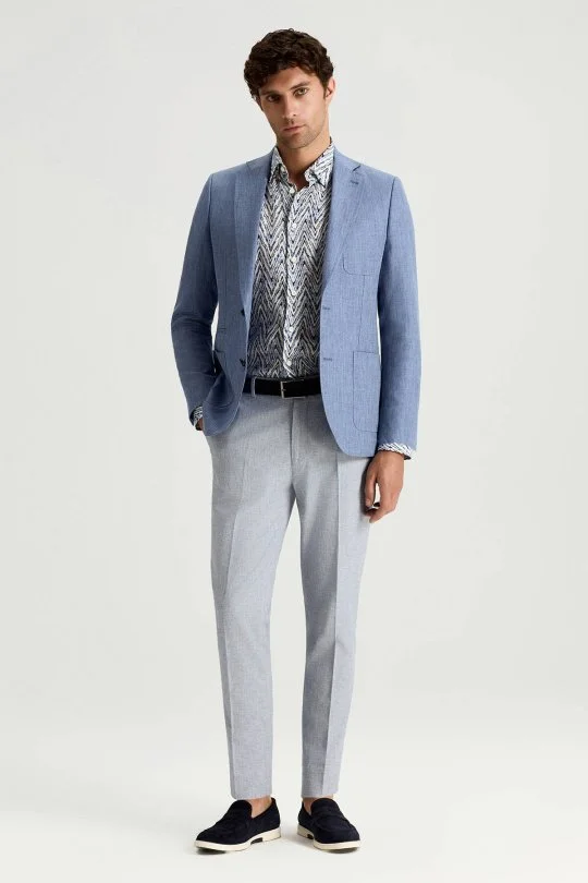 Hemington - Keten Yün Karışım Açık Mavi Yazlık Blazer Ceket (2)