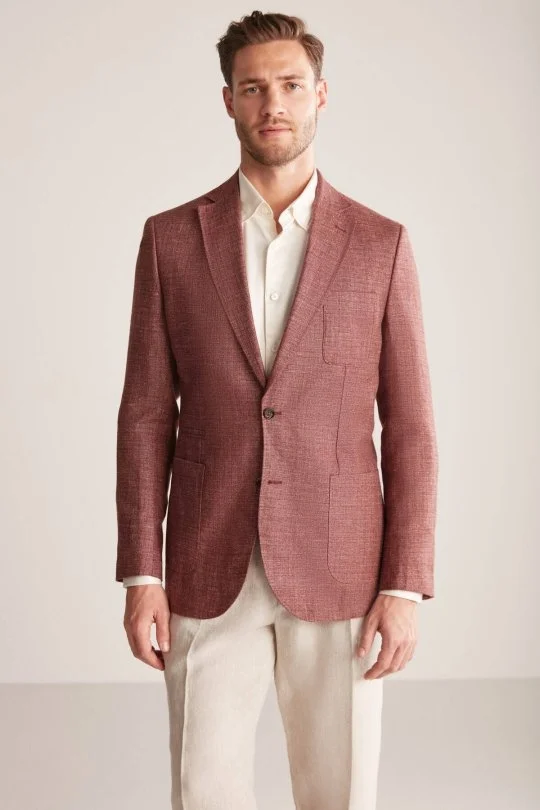Hemington - Keten-Yün Karışım Bordo Yazlık Blazer Ceket (5)