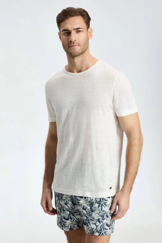 Hemington - Saf Keten Kırık Beyaz Bisiklet Yaka T-Shirt (2)