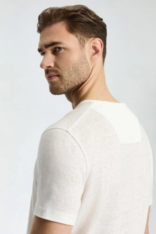 Hemington - Saf Keten Kırık Beyaz Bisiklet Yaka T-Shirt (4)