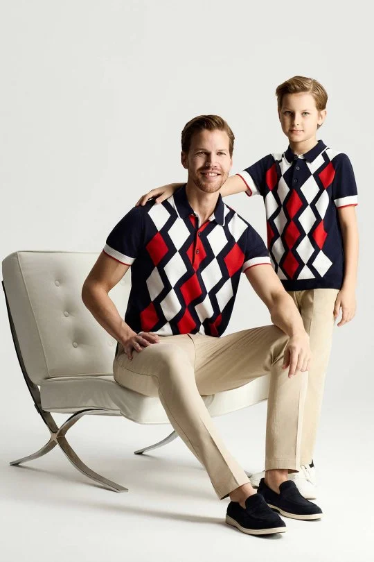 Hemington - Lacivert Kırmızı Baklava Desen Triko Polo (2)