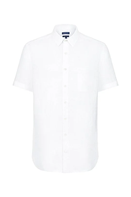 Hemington - Kısa Kollu Saf Keten Beyaz Gömlek (6)