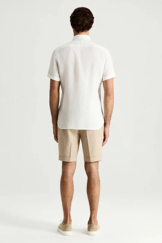 Hemington - Kısa Kollu Saf Keten Beyaz Gömlek (4)