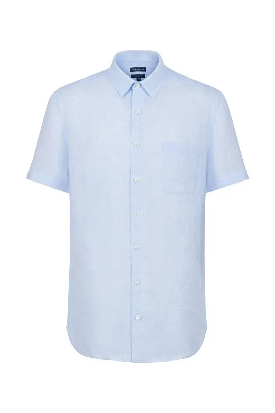 Hemington - Kısa Kollu Saf Keten Gök Mavisi Gömlek (6)