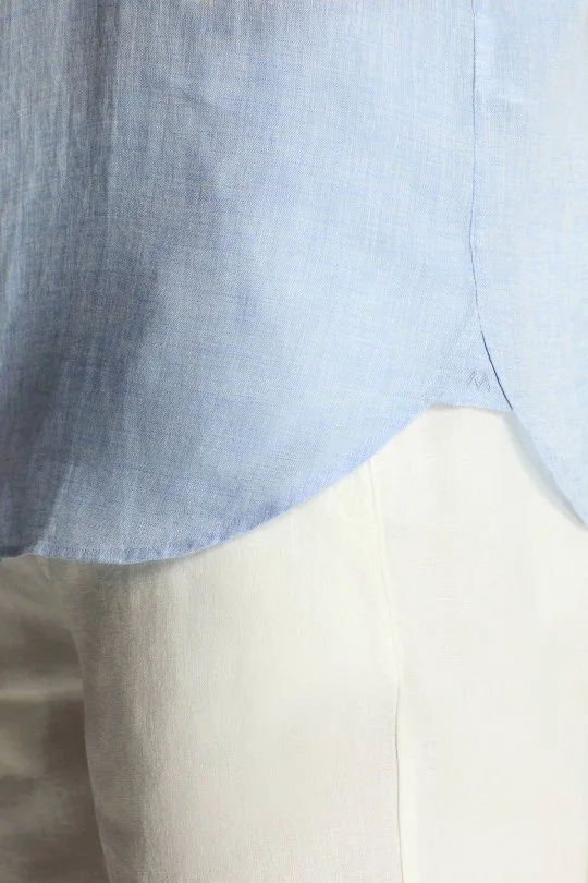 Hemington - Kısa Kollu Saf Keten Gök Mavisi Gömlek (4)