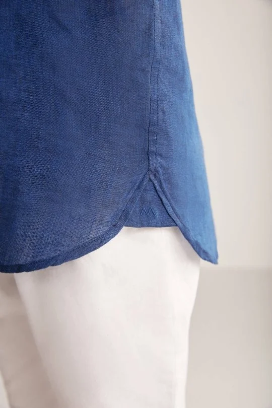 Hemington - Kısa Kollu Saf Keten Lacviert Çocuk Gömlek (6)