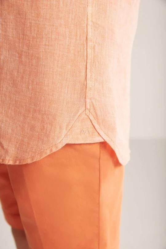 Hemington - Kısa Kollu Saf Keten Turuncu Çocuk Gömlek (5)