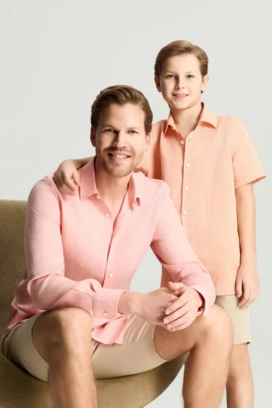 Hemington - Kısa Kollu Saf Keten Turuncu Çocuk Gömlek (2)