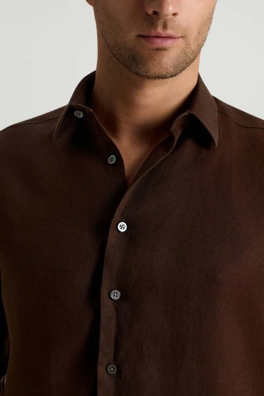 Hemington - Koyu Kahve Saf Keten Spor Gömlek (3)