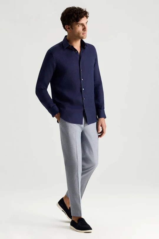 Hemington - Koyu Lacivert Saf Keten Spor Gömlek (2)