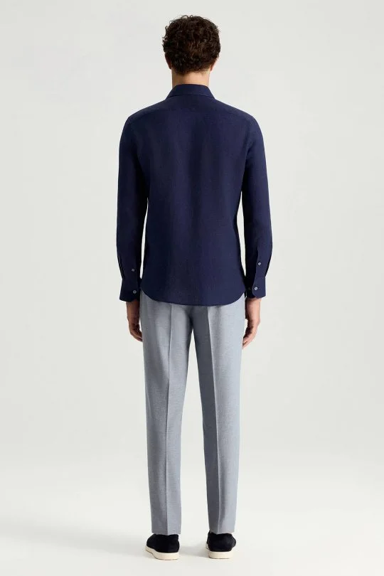 Hemington - Koyu Lacivert Saf Keten Spor Gömlek (5)