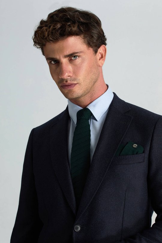 Çizgi Desenli Koyu Yeşil Örgü Kravat