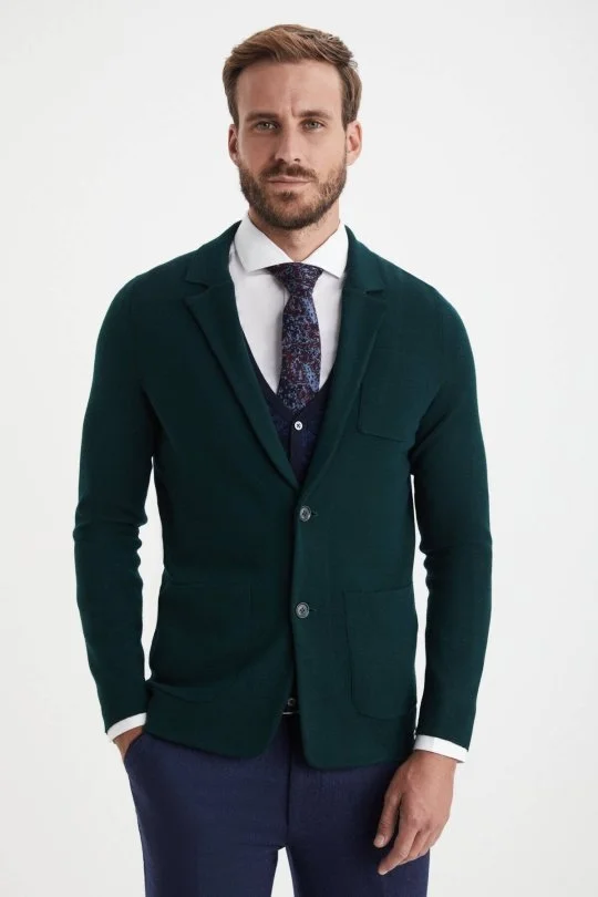 Hemington - Extrafine Merino Koyu Yeşil Triko Blazer Ceket (1)