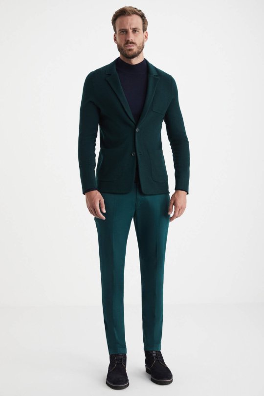 Extrafine Merino Koyu Yeşil Triko Blazer Ceket