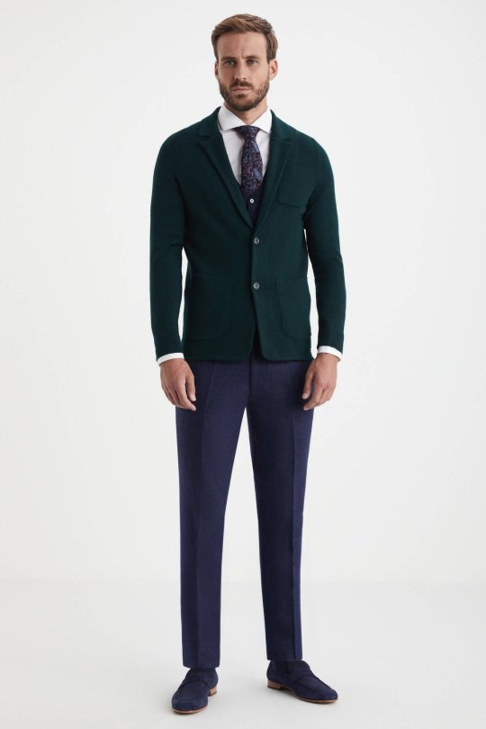 Extrafine Merino Koyu Yeşil Triko Blazer Ceket