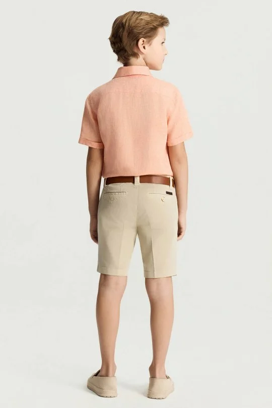 Krem Pamuk Chino Çocuk Bermuda Şort