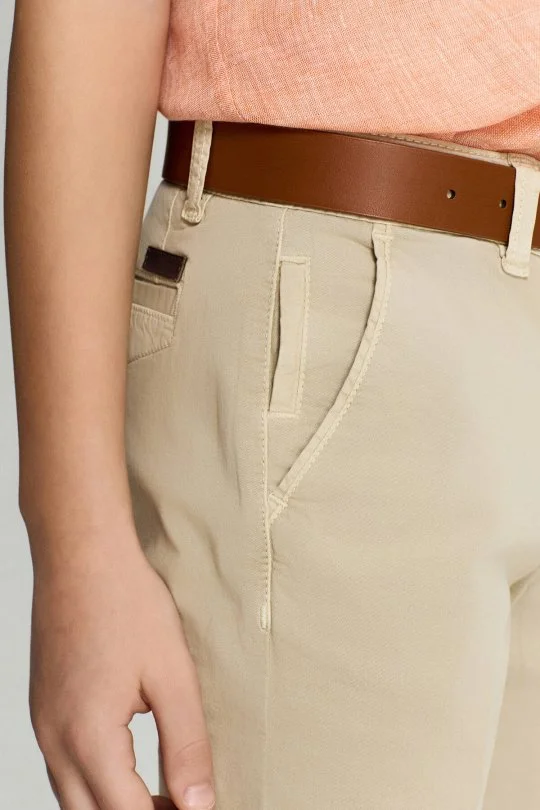 Krem Pamuk Chino Çocuk Bermuda Şort