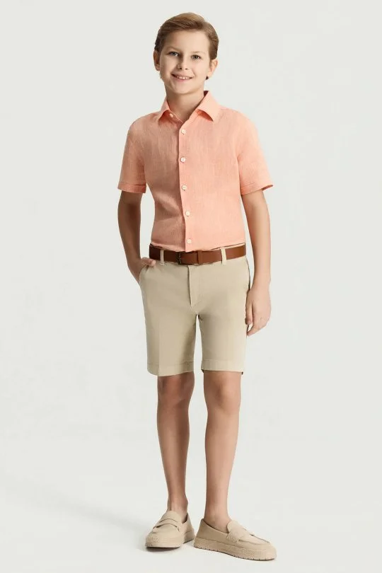 Krem Pamuk Chino Çocuk Bermuda Şort