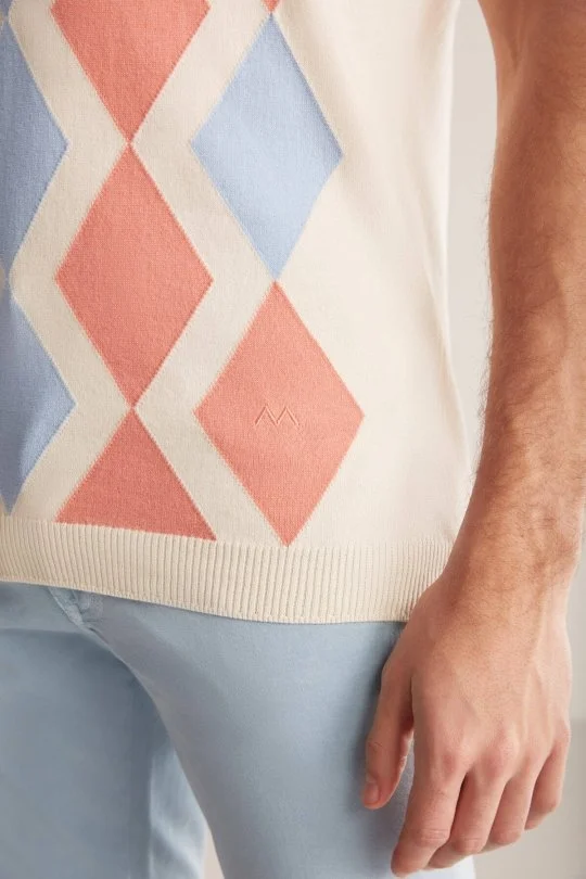 Hemington - Krem Rengi Pembe Baklava Desen Triko Polo (7)