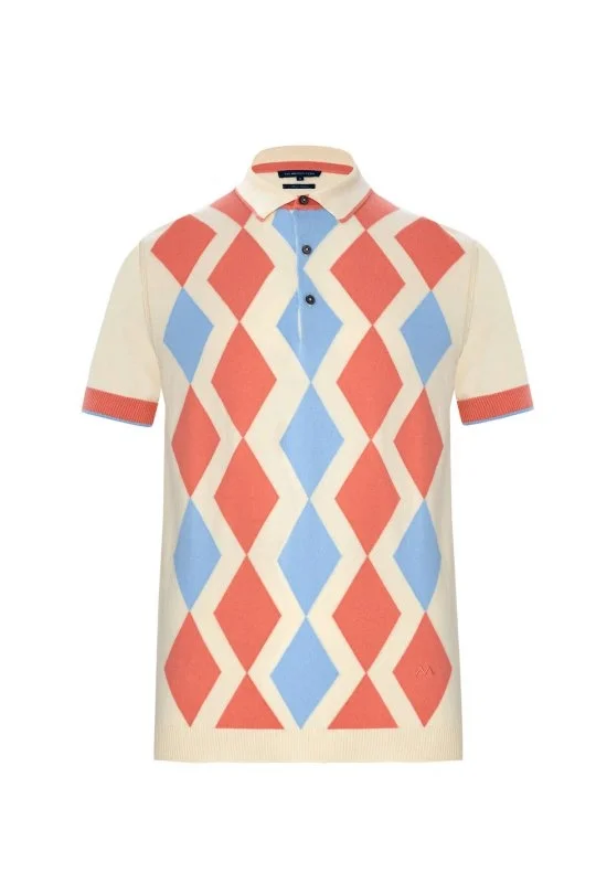 Hemington - Krem Rengi Pembe Baklava Desen Triko Polo (8)