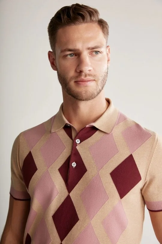 Hemington - Kum Rengi Pembe Baklava Desen Triko Polo (3)