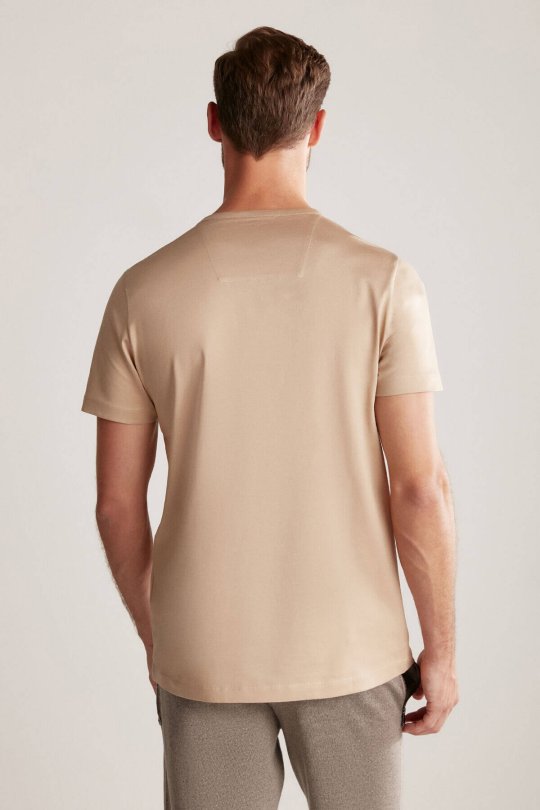 Kum Rengi Bisiklet Yaka Basic T-Shirt