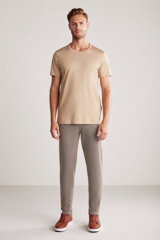 Kum Rengi Bisiklet Yaka Basic T-Shirt