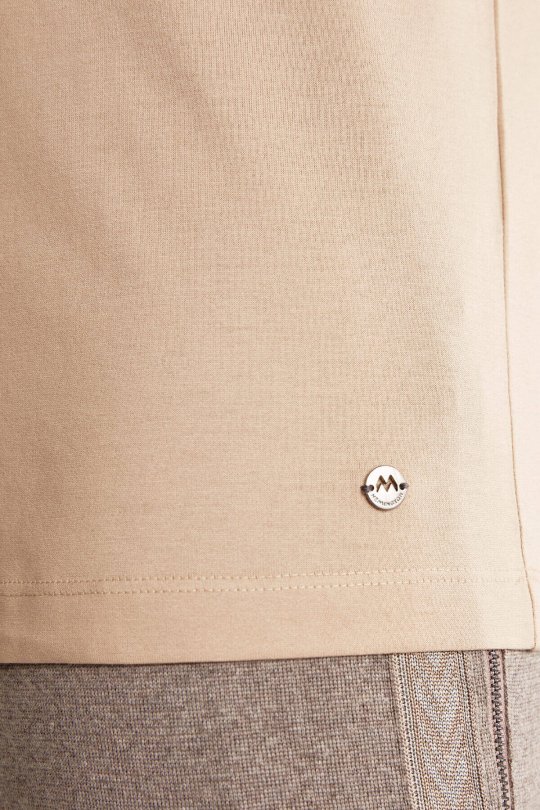 Kum Rengi Bisiklet Yaka Basic T-Shirt
