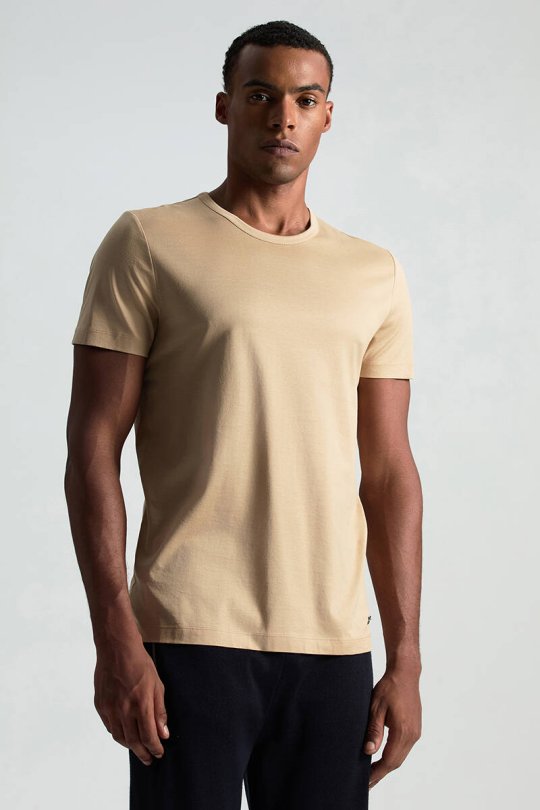 Bisiklet Yaka Kum Rengi Basic T-Shirt
