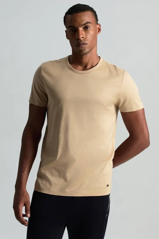 Hemington - Bisiklet Yaka Kum Rengi Basic T-Shirt