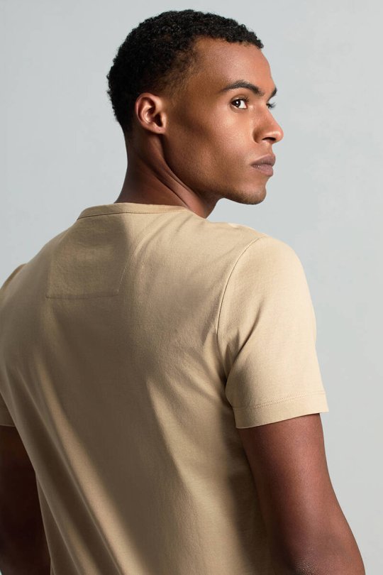 Bisiklet Yaka Kum Rengi Basic T-Shirt