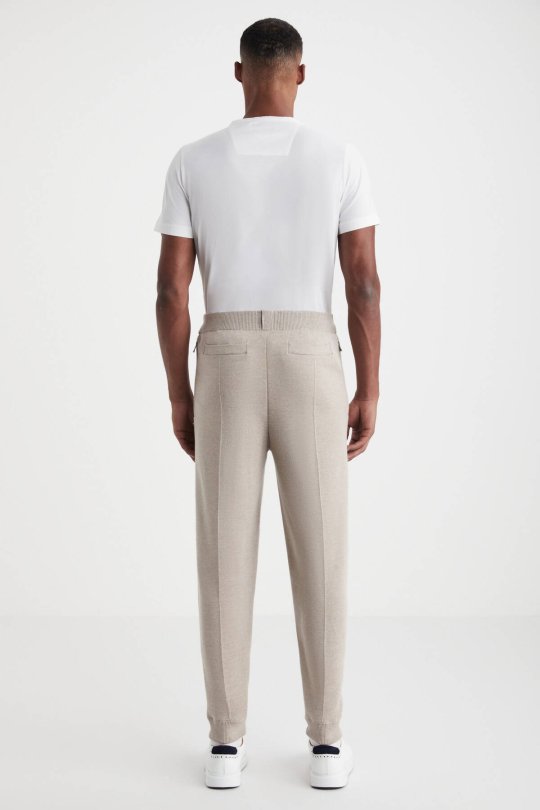 Kum Rengi Merino Yün Activewear Triko Pantolon