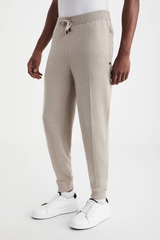 Kum Rengi Merino Yün Activewear Triko Pantolon