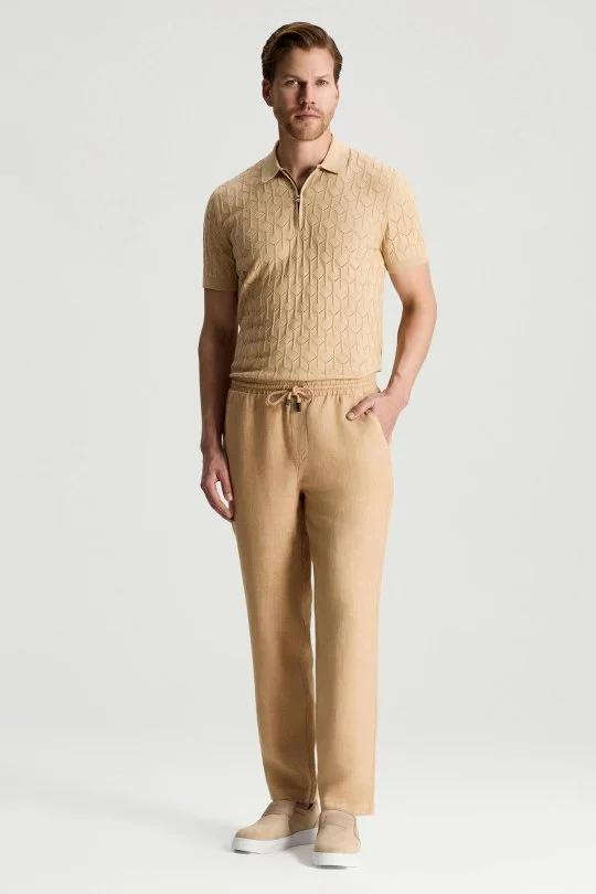Hemington - Saf Keten Bağcıklı Kum Rengi Pantolon (2)