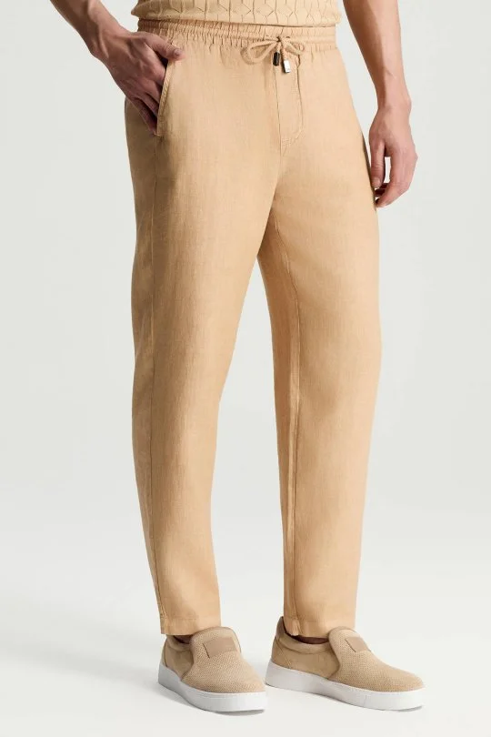 Hemington - Saf Keten Bağcıklı Kum Rengi Pantolon (1)