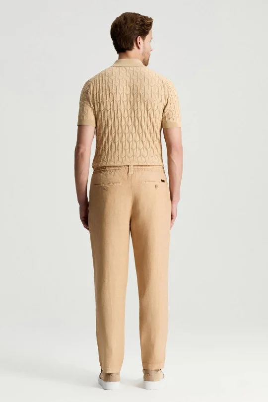 Hemington - Saf Keten Bağcıklı Kum Rengi Pantolon (5)