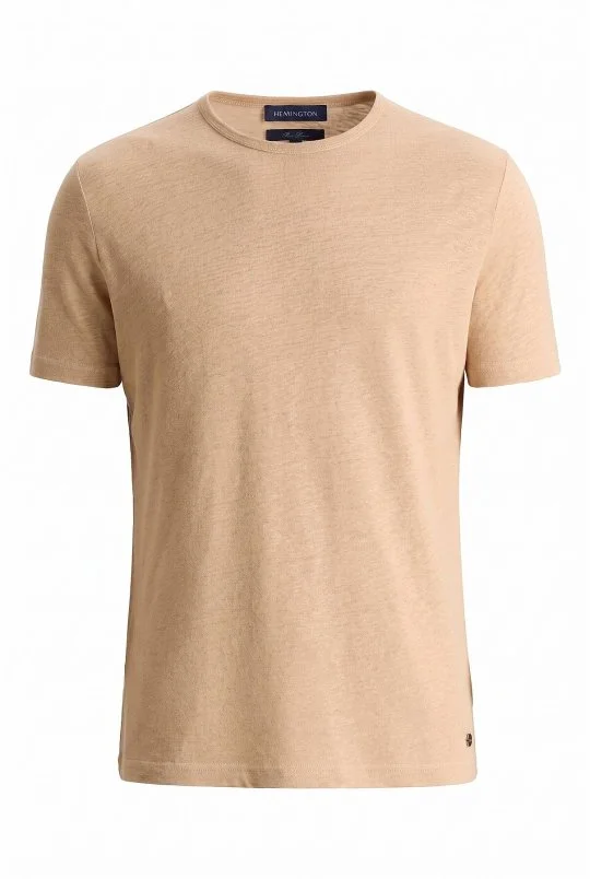Hemington - Saf Keten Kum Rengi Bisiklet Yaka T-Shirt (6)