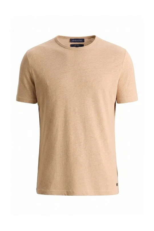 Hemington - Saf Keten Kum Rengi Bisiklet Yaka T-Shirt (6)