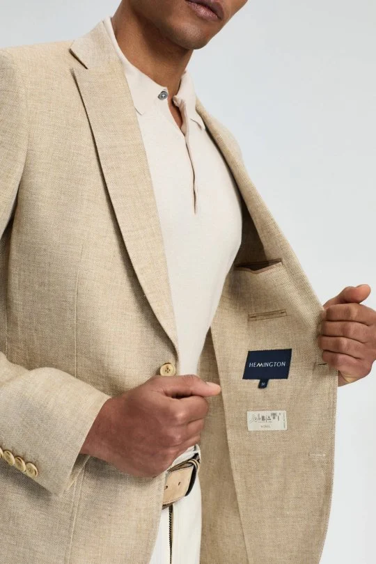 Hemington - Saf Keten Kum Rengi Yazlık Blazer Ceket (5)