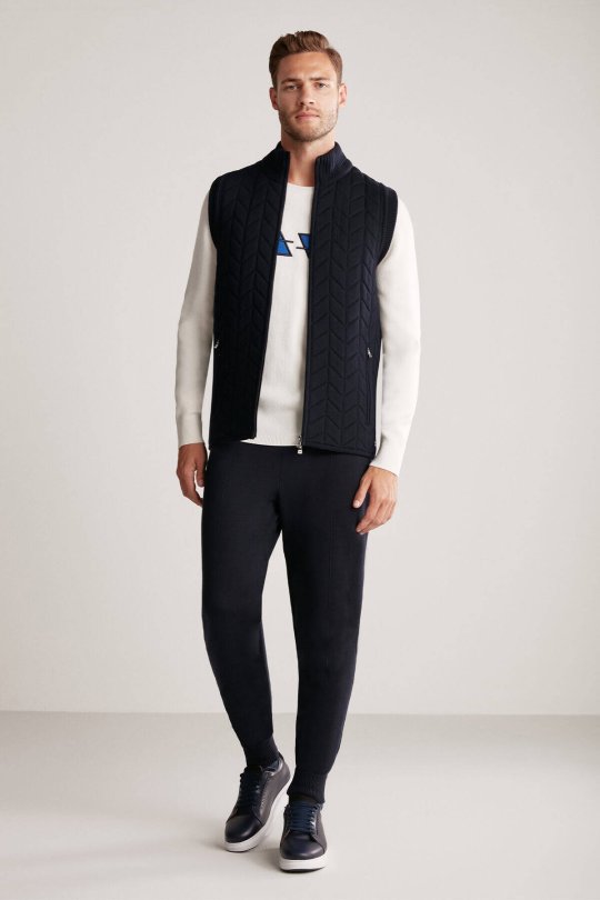 Lacivert Activewear Merino Yün Triko Yelek